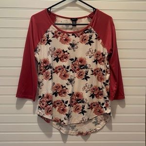 Rue 21 Women's Pink Floral Baseball T Size Large